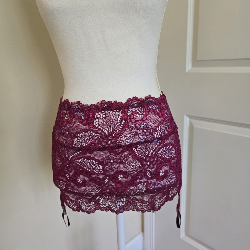Burgundy Lace Skirt with Garter Belt